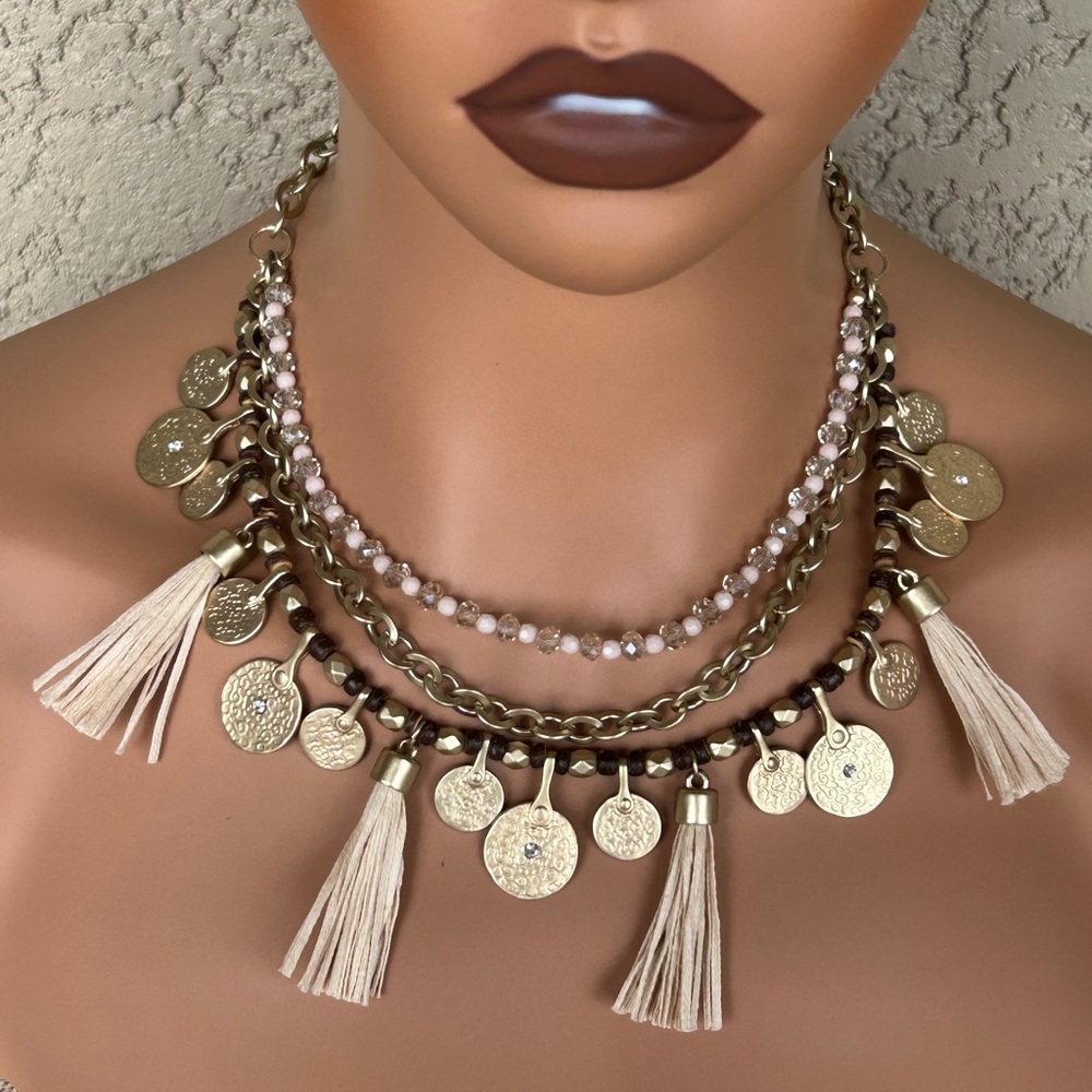 Layered Gold and Cream Coin Necklace